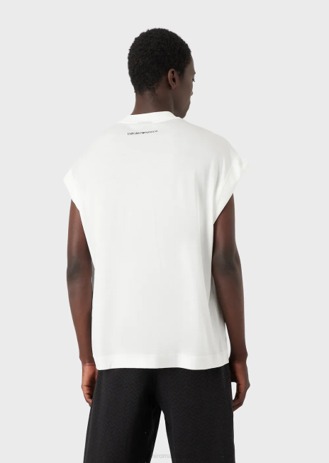 bărbați R802G1660 tricou lejer, dintr-un tricou din amestec tencel, cu imprimeu macac Armani alb