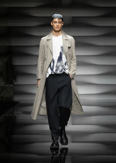 bărbați R802G1660 tricou lejer, dintr-un tricou din amestec tencel, cu imprimeu macac Armani alb