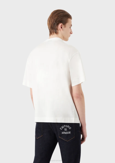 bărbați R802G1662 tricou lejer, într-un tricou din amestec tencel Armani alb