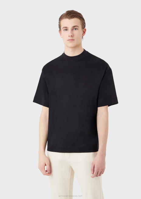 bărbați R802G1665 tricou lejer, într-un tricou din amestec tencel Armani albastru marin