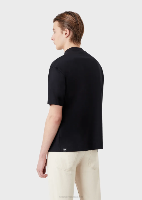 bărbați R802G1665 tricou lejer, într-un tricou din amestec tencel Armani albastru marin