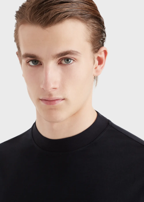 bărbați R802G1665 tricou lejer, într-un tricou din amestec tencel Armani albastru marin