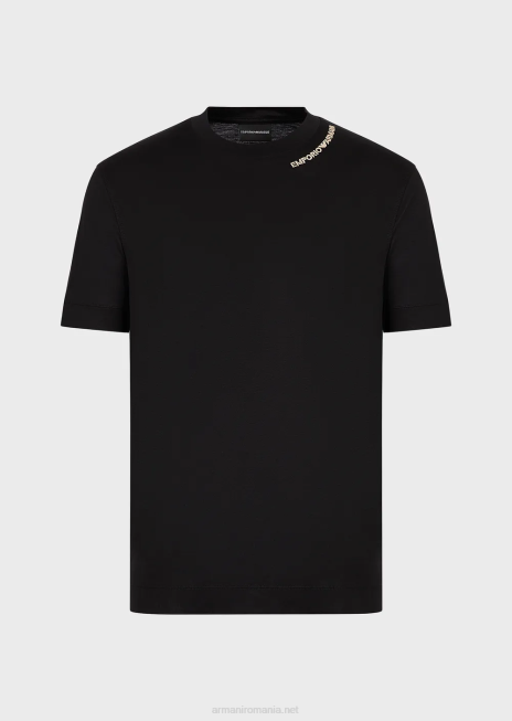 bărbați R802G1666 Tricou din jerseu din amestec tencel cu broderie logo pe decolteu Armani negru