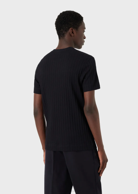 bărbați R802G1672 tricou din jerseu cu motiv jacquard cu nervuri Armani albastru marin