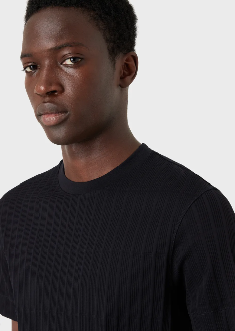 bărbați R802G1672 tricou din jerseu cu motiv jacquard cu nervuri Armani albastru marin