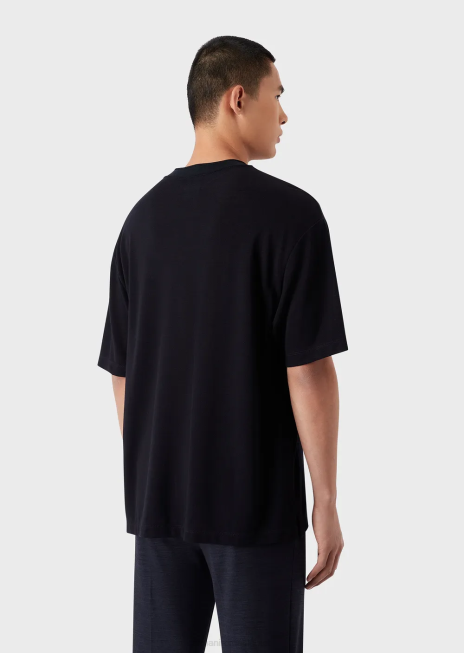 bărbați R802G1673 tricou piqué din amestec de lână eucalipt Armani albastru marin