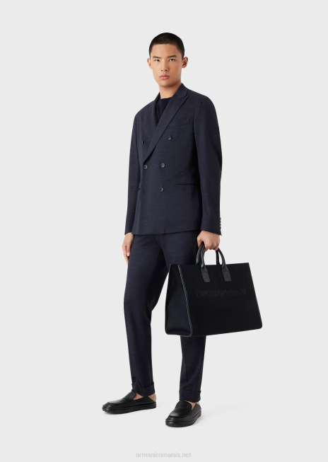 bărbați R802G1673 tricou piqué din amestec de lână eucalipt Armani albastru marin