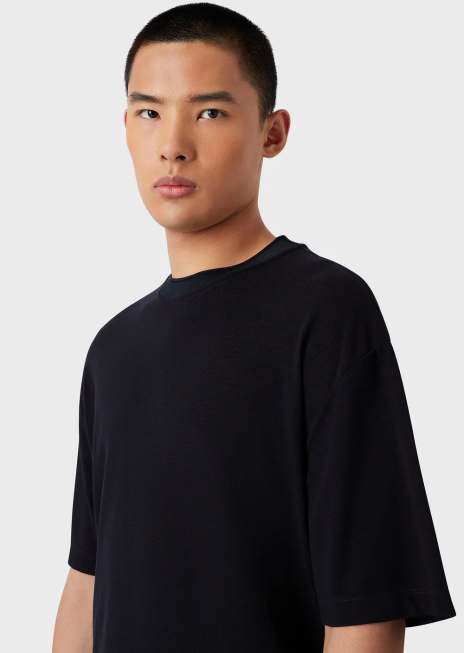 bărbați R802G1673 tricou piqué din amestec de lână eucalipt Armani albastru marin