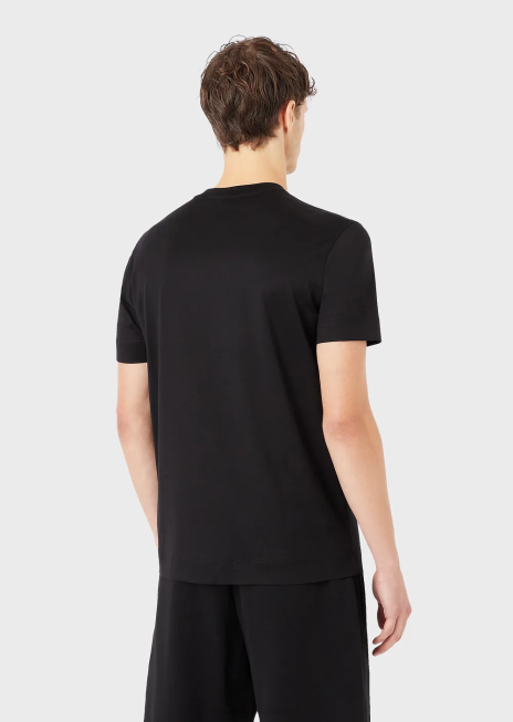 bărbați R802G1674 tricou din jerseu din amestec tencel cu plasture emoji Armani negru