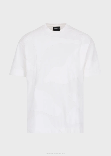 bărbați R802G1676 Tricou din jerseu greu cu broderie de camuflaj supradimensionată asortată de culori Armani alb