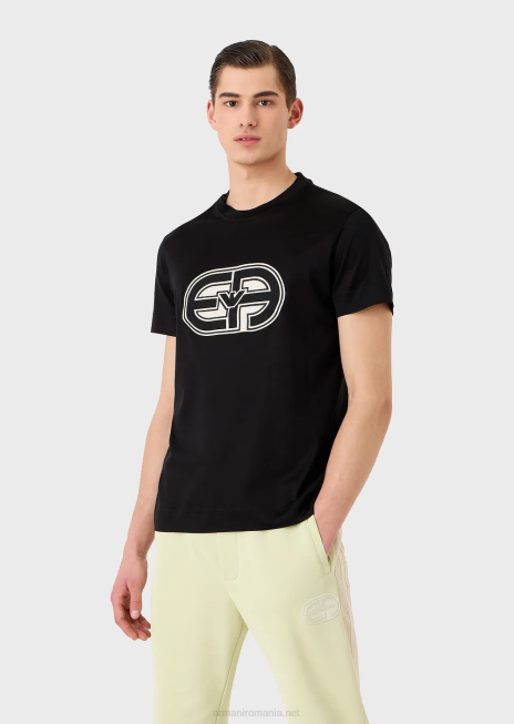 bărbați R802G1678 tricou din jerseu din amestec tencel, cu plasture supradimensionate Armani negru