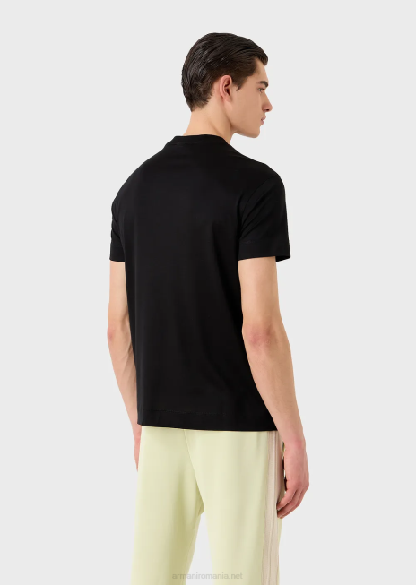 bărbați R802G1678 tricou din jerseu din amestec tencel, cu plasture supradimensionate Armani negru
