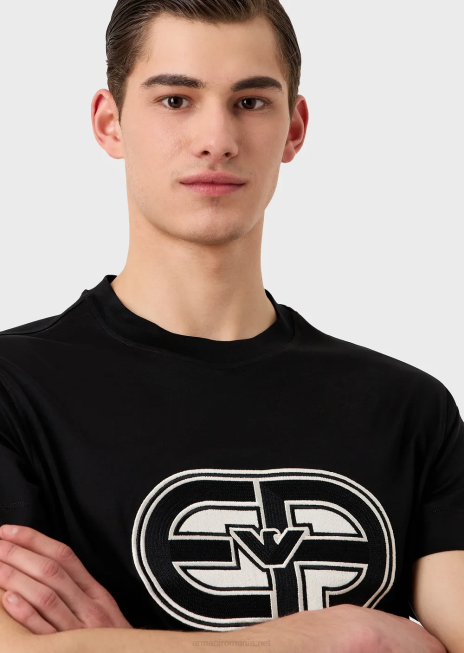 bărbați R802G1678 tricou din jerseu din amestec tencel, cu plasture supradimensionate Armani negru