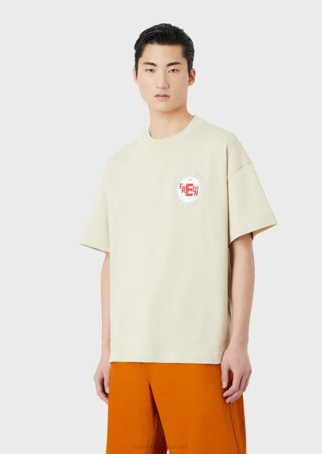 bărbați R802G1681 colecție sustenabilă tricou din jerseu american organic cu plasture Armani gri deschis