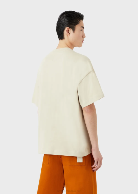 bărbați R802G1681 colecție sustenabilă tricou din jerseu american organic cu plasture Armani gri deschis