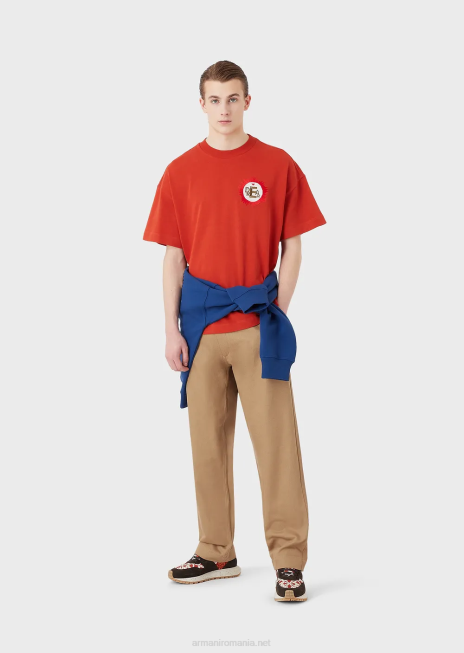 bărbați R802G1682 colecție sustenabilă tricou din jerseu american organic cu plasture Armani roșu