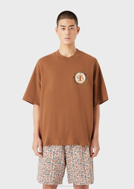 bărbați R802G1683 colecție sustenabilă tricou din jerseu american organic cu plasture Armani bej