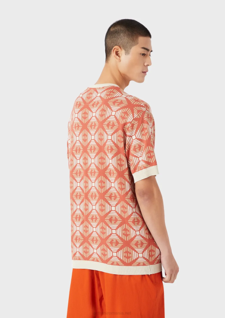 bărbați R802G1684 colecție sustenabilă pulover din jerse jacquard organic cu model de colecție Armani