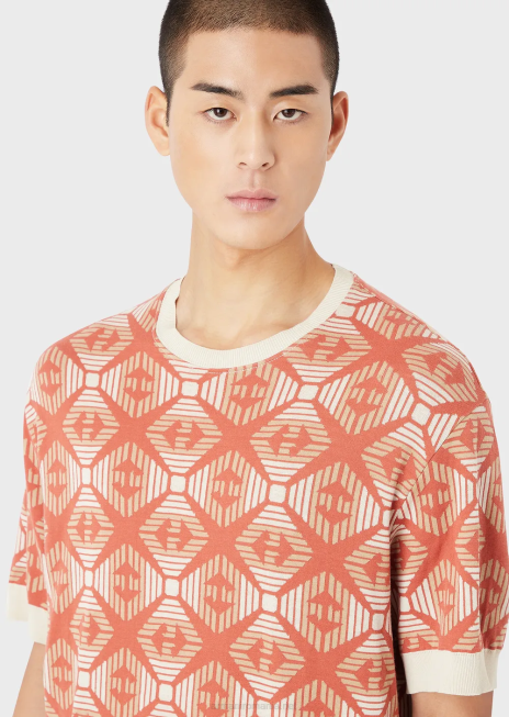 bărbați R802G1684 colecție sustenabilă pulover din jerse jacquard organic cu model de colecție Armani