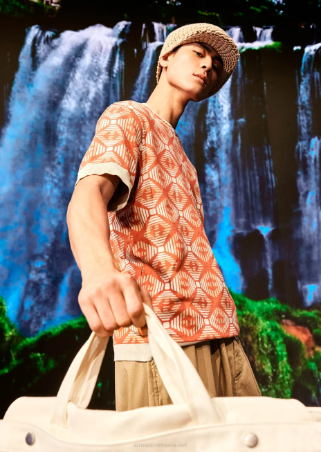 bărbați R802G1684 colecție sustenabilă pulover din jerse jacquard organic cu model de colecție Armani