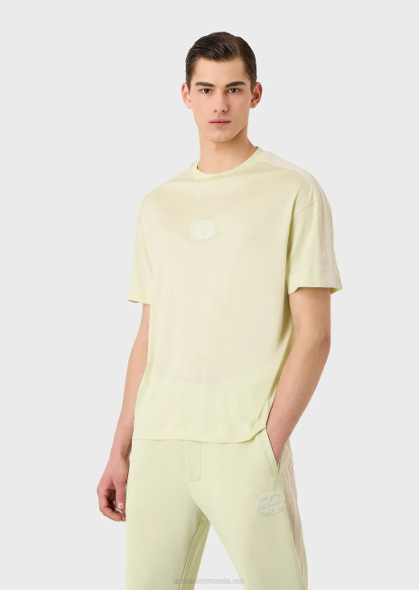 bărbați R802G1687 tricou din jerseu din amestec tencel, cu petice și dungi Armani verde deschis