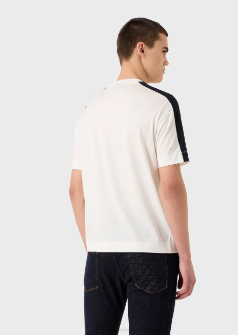 bărbați R802G1688 tricou din jerseu din amestec tencel, cu petice și dungi Armani albastru marin