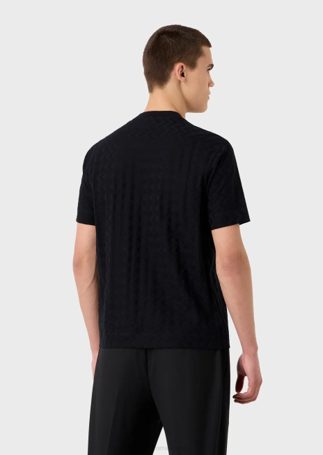 bărbați R802G1690 tricou din jerseu cu motiv jacquard peste tot Armani albastru marin