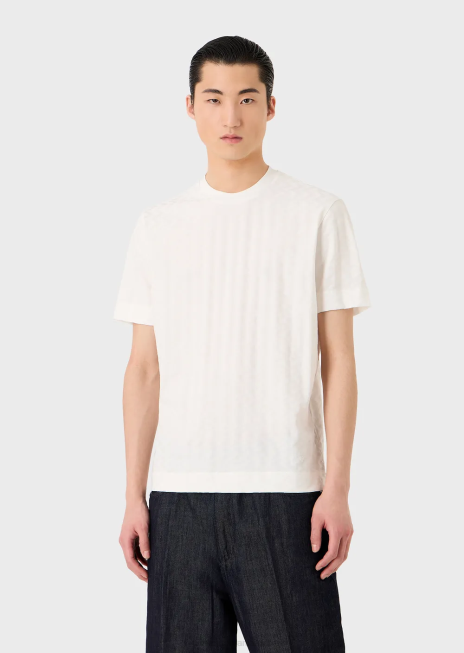 bărbați R802G1692 tricou din jerseu cu motiv jacquard peste tot Armani azur