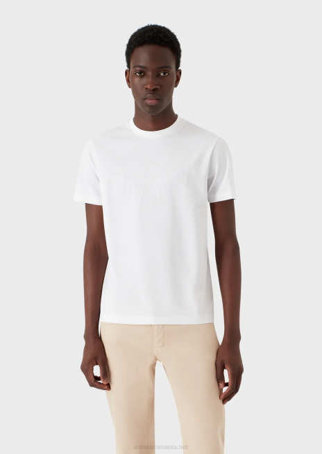 bărbați R802G1693 tricou din jerseu cu sigla jacquard Armani logo alb