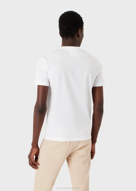 bărbați R802G1693 tricou din jerseu cu sigla jacquard Armani logo alb