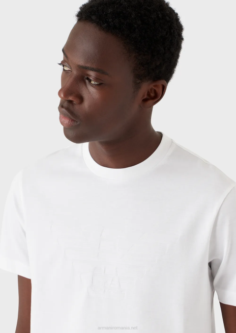 bărbați R802G1693 tricou din jerseu cu sigla jacquard Armani logo alb