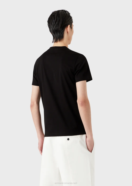 bărbați R802G1694 tricou din jerseu cu sigla jacquard Armani negru
