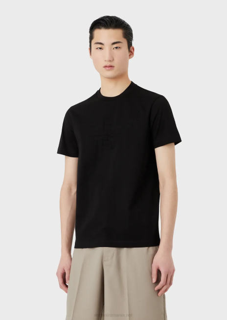 bărbați R802G1695 tricou din jerseu cu sigla jacquard Armani logo negru