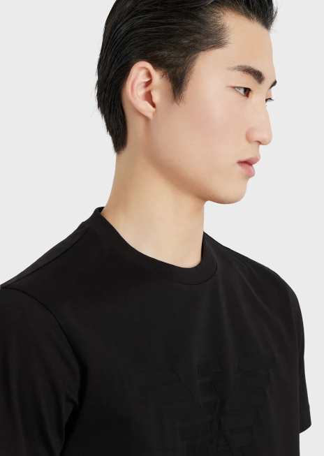 bărbați R802G1695 tricou din jerseu cu sigla jacquard Armani logo negru