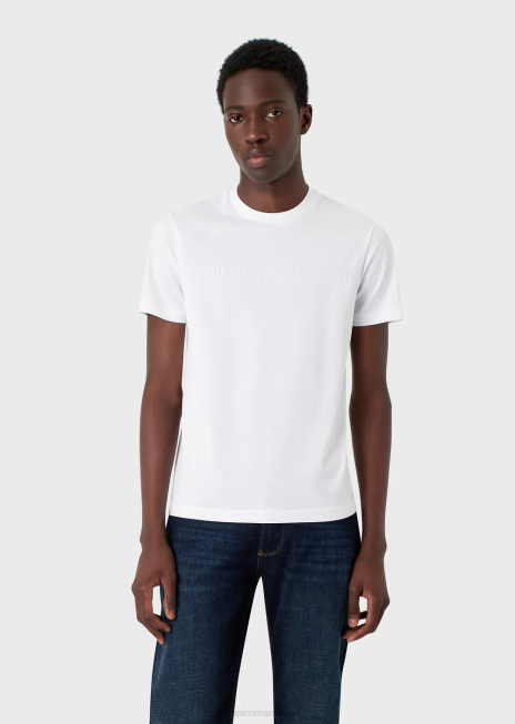 bărbați R802G1696 tricou din jerseu cu sigla jacquard Armani alb