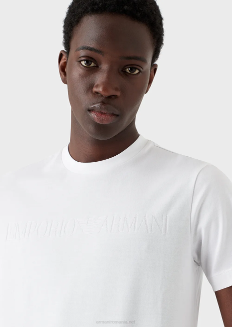 bărbați R802G1696 tricou din jerseu cu sigla jacquard Armani alb