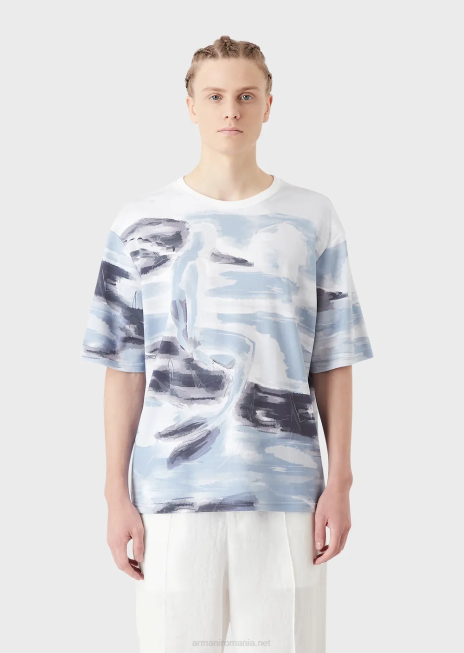 bărbați R802G1697 tricou interlock din bumbac cu imprimeu acuarelă siren și logo brodat Armani model