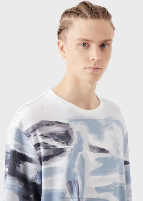 bărbați R802G1697 tricou interlock din bumbac cu imprimeu acuarelă siren și logo brodat Armani model