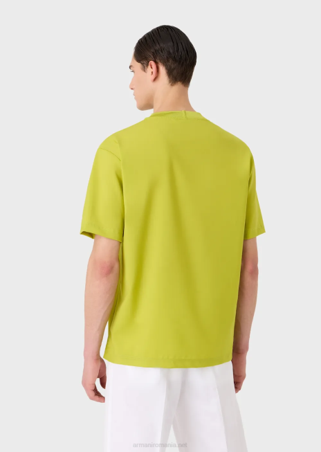 bărbați R802G1698 tricou cămașă din pânză ultra-uşoară de lână virgină Armani verde lime