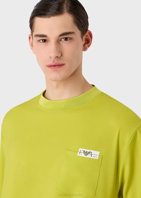 bărbați R802G1698 tricou cămașă din pânză ultra-uşoară de lână virgină Armani verde lime