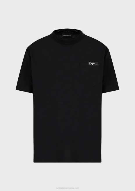 bărbați R802G1699 tricou cămașă din pânză ultra-uşoară de lână virgină Armani negru