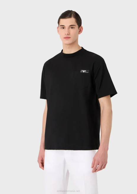 bărbați R802G1699 tricou cămașă din pânză ultra-uşoară de lână virgină Armani negru