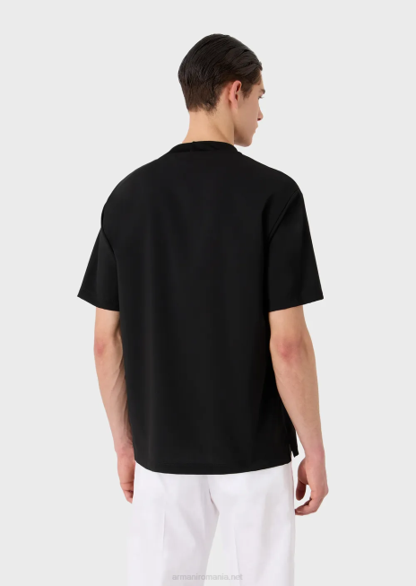 bărbați R802G1699 tricou cămașă din pânză ultra-uşoară de lână virgină Armani negru
