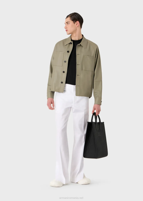 bărbați R802G1699 tricou cămașă din pânză ultra-uşoară de lână virgină Armani negru