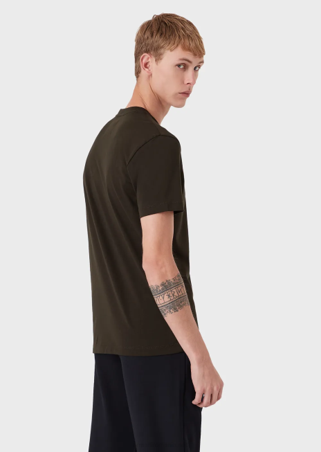 bărbați R802G1702 tricou din jerseu pima cu imprimeu logo Armani verde