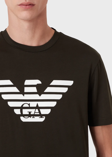 bărbați R802G1702 tricou din jerseu pima cu imprimeu logo Armani verde