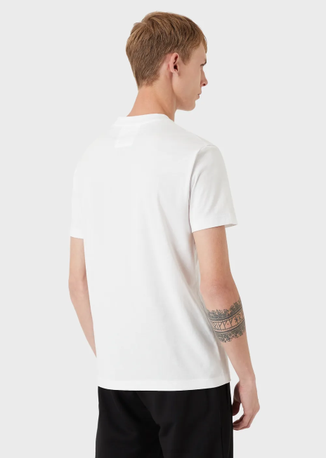 bărbați R802G1703 tricou din jerseu pima cu imprimeu logo Armani alb