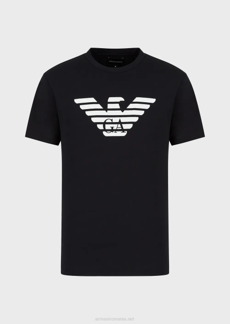 bărbați R802G1707 tricou din jerseu pima cu imprimeu logo Armani albastru marin