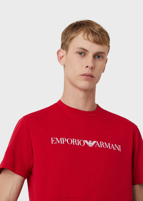 bărbați R802G1707 tricou din jerseu pima cu imprimeu logo Armani albastru marin