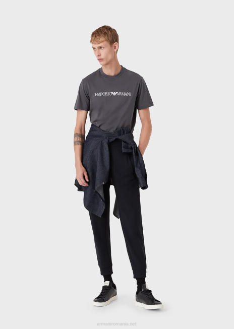 bărbați R802G1709 tricou din jerseu pima cu imprimeu logo Armani antracit